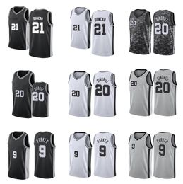 Maillot de basket-ball Tim Duncan # 21 Manu Ginobili # 20 Tony Parker # 9 nouvelle saison Hommes Maillots de ville pour jeunes en stock