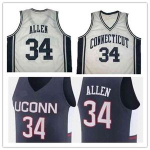 camiseta de baloncesto UCONN HUSKIES Ray # 34 Allen Connecticut camiseta de retroceso bordado personalizado tamaño cosido S-5XL Camisa de chaleco