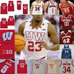 Maillots de basket 2022 Wisconsin Badgers Basketball Jersey NCAA College Nate Reuvers Brad Davison Tyler Wahl Ben Carlson Jonathan Davis Bowman II Steven Crowl