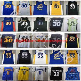 Basketbalshirts 23 Stephen Curry 30 Thompson 11 Edition Earned City Stithched Ademend Marineblauw Wit Zwart Geel shorts