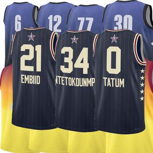 Basketbalshirts 24 seizoen all star Tyrese Haliburton Giannis Antetokounmpo Damian Lillard Joel Embiid Jayson Tatum Paolo Banchero Donovan Mitchell Bruin