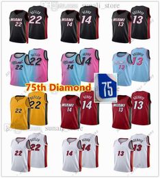 Basketbaltruien 75e verjaardag Diamond basketbaltruien 2021/22 Jimmy Butler 22 Bam Ado 13 Tyler Herro 14 City Pink Blue Rainbow Red Black White Men