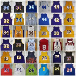 Maillots de basket-ball 98 03 All 8 Purple Retro Men Jersey Jerry Kareem Shaq Abdul Yellow West Jabbar Johnson Chamberlain Digne Basketball Blanc Bleu Vintage