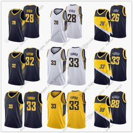 Maillots de basket-ball Maillots de basket-ball imprimés sur mesure 2022 New City Basketball Jerseys 26 Lamb 28 Sykes 32 Taylor 33 Turner 88 Bitadze Blanc Noir Jaune Haut