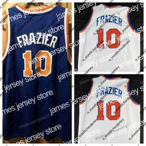 Basketbalshirts Basketbalshirts Custom Retro Walt 10 Frazier Basketbalshirt College Allemaal gestikt Wit Blauw Maat S-4XL Elk naamnummer Topkwaliteit