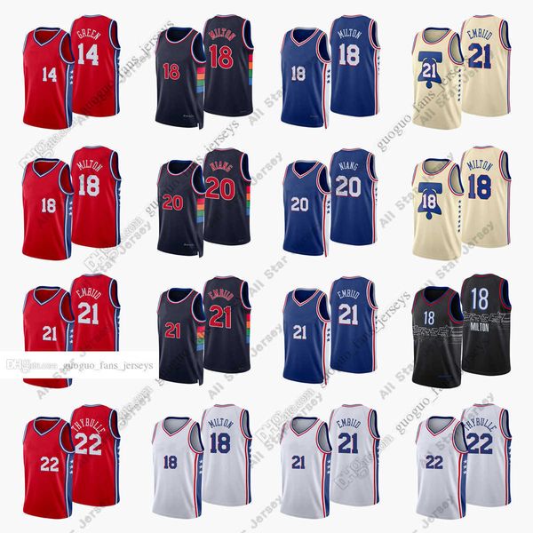 Camisetas de baloncesto Camisetas de baloncesto impresas personalizadas 2022 Camisetas de baloncesto de New City 14 Green 18 Milton 20 Niang 21 Embiid 22 Thybulle Rojo Azul Blanco Negro