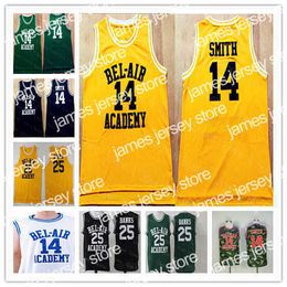 Basketball Jerseys Cheap Mens 14 Will Smith 25 Carlton Banks Fresh Prince of Bel-Air Movie Basketball Jersey cousé noir blanc vert mélange