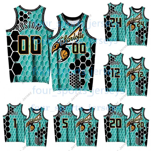 Camisetas de baloncesto Impresión 3D personalizada Camisetas de baloncesto verde azulado Edición exclusiva 20 Gordon Hayward 12 Kelly Oubre Jr. 24 Mason Plumlee 5 Mark Williams 1 LaMelo