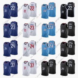 Camisetas de baloncesto impresas personalizadas 2022 New City Basketball Jerseys 22 Rodney Hood 23 Robert Covington 24 Norman Powell 37 Semi Ojeleye Azul Blanco Negro Alto