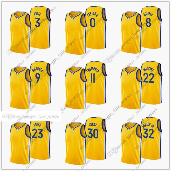 Maillots de basket-ball personnalisés imprimés 2022 New City Basketball Jerseys Curry Thompson Wiggins Green Wiseman Iguodala Porter Poole Bjelica Payton II Jaune Haut