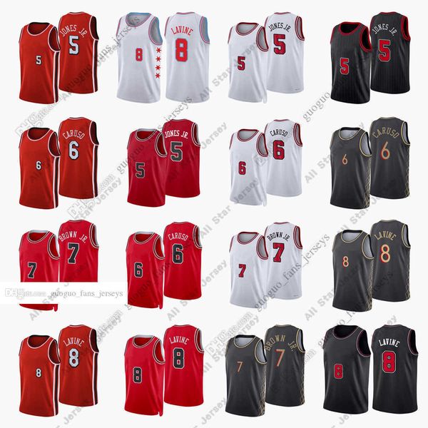 Camisetas de baloncesto Impreso a medida 2022 Camisetas de baloncesto de New City Jones Jr. 5 Derrick Caruso 7 Troy 6 Alex Brown LaVine 8 Zach Rojo Blanco Negro Alta calidad