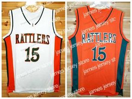 Camisetas de baloncesto Custom Retro DeMarcus Cousins # 15 Rattlers High School Basketball Jersey Cosido Blanco Naranja S-4XL Nombre y número de calidad superior