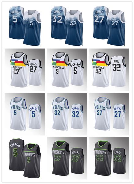 Maillots de basket-ball Edwards Anthony Towns Rudy Gobert pour hommes, maillot authentique de la ville 2023-24