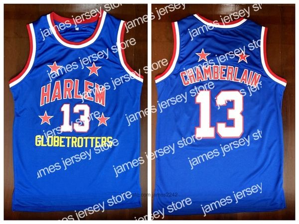 Maillots de basket-ball Harlem Globetrotters 13 Wilt Chamberlain College Basketball Jersey Vintage Blue All Stitched Size S-3XL De US