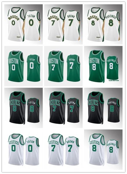 Maillots de basket-ball Jaylen Brown # 7 Jayson Tatum # 0 Kristaps Porzingis # 8 Boston''Celtics''Men 2023-24 City Authentic Jersey777