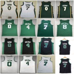 Maillots de basket-ball Jayson Tatum Jersey 0 Man City Jaylen Brown 7 Jrue Holiday 4 Kristaps Porzingis Bird Earned Icon Noir Vert Blanc