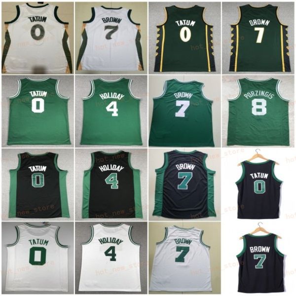 Camisetas de baloncesto Jayson Tatum Jersey 0 Man City Jaylen Brown 7 Jrue Holiday 4 Kristaps Porzingis Bird Icono ganado Negro Verde Blanco