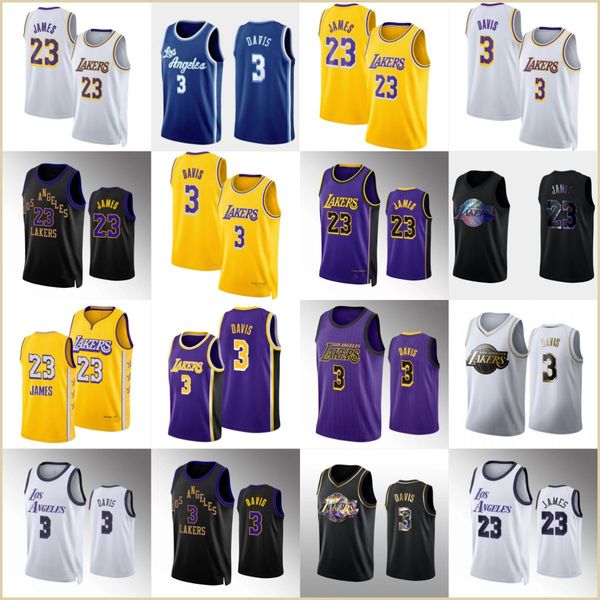 Maillots de basket-ball Lebron 23 James Anthony 3 Davis pour hommes, maillot authentique de la ville 2023-24