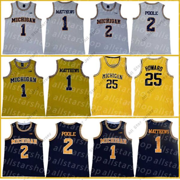 Maillots de basket-ball NCAA Michigan Wolverines 5 Jalen Rose Jersey Chris Webber 4 Juwan Howard 25 1 Charles Matthews 2 Jorda Poole College Basketball Jaune Hommes