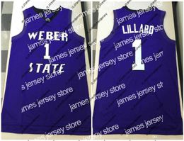 Basketbal Jerseys New Weber State Wildcats College Damian Lillard #1 Basketbal Jersey Heren Gestikt Custom Elk nummer Naam Jerseys