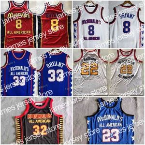 Camisetas de baloncesto Imprimir Mcdonald All American Basketball Jersey 8 33 Bryant 22 Anthony 32 Davis 20 Jack Negro Azul Blanco Rojo Cosido