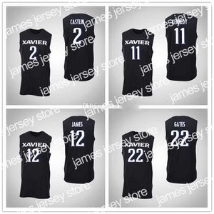 Maillots de basket Xavier Musketeers College 22 Maillot de basket Kaiser Gates 2 Kyle Castlin 11 Keonte Kennedy 12 Dontarius James Cousu Numéro personnalisé Nom