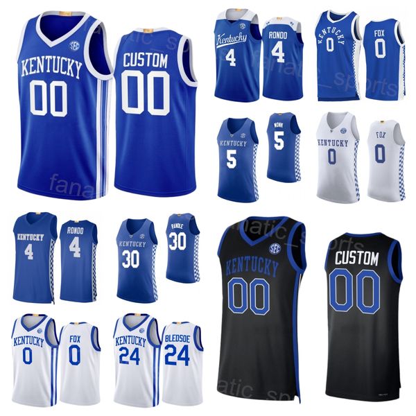 Basketball Kentucky Wildcats College 5 Malik Monk Jersey 0 DeAaron Fox 30 Julius Randle 24 Eric Bledsoe 4 Rajon Rondo University Broderie NCAA Numéro de nom personnalisé