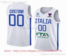 Basket Maglie da basket EuroBasket Stampato Custom Italia 2022 Bleu Domicile Blanc Extérieur 13 Simone Fontecchio Marco Spissu 1 Nicol 9990986