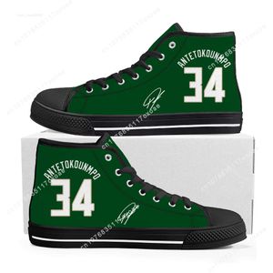 Basketbal Milwaukees hoge top sneakers heren dames tiener Giannis Antetokounmpo NO 34 canvas sneaker schoen aangepaste schoenen