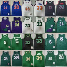 Retro basketbal Throwback Patrick Ewing Jersey Paul Pierce Larry 33 Kevin Garnett 5 Ray Allen 34 Team Groen Blauw Wit Vintage Heren Borduren en naaien