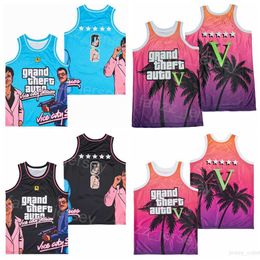 Basketball Moive Vice City Rockstar Games Jerseys Film Grand Theft Auto All Stitched Team Black Blue Red College Pullover Retro voor sportfans Ademe man uitverkoop