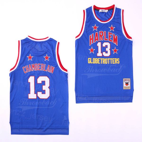 Film de basket-ball Harlem Globetrotters Jersey 13 Wilt Chamberlain Shirt Br Remix Retro Team Color bleu tout cousé Hiphop Breathable University Pullover Retire