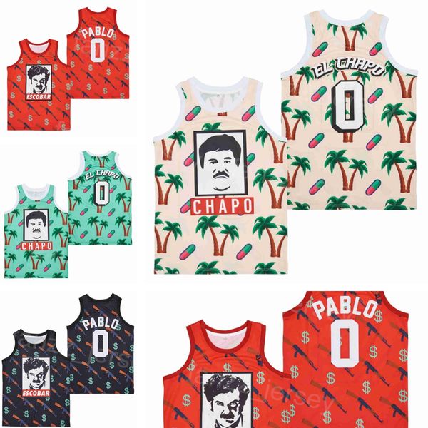 Film de basket-ball Pablo Escobar Jersey 0 El Chapo TV Series Coco Greenery Retro Hiphop College for Sport Fans Breathable Pure Cotton Retire College Pullover Shirt