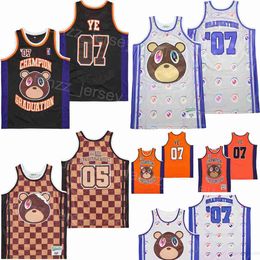 Basketball Movie West Graduation Jerseys 07 Ye Album Cover Champion Team Color White Breathable Hiphop pour les fans de sport Pure Cotton University Retro Pullover High