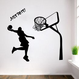 Basketbalspeler Dunk muurstickers verwijderbare muren kunst decor DIY muursticker sticker kinderkamer sticker voor jongens kamer woonkamer Bed218R