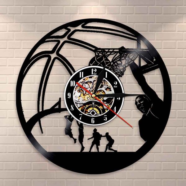 Jugador de baloncesto Slam Dunk Con una mano Jam Vinyl Record Reloj de pared Jump Basketball Slam Dunk Show Wall Clock Sportsroom Reloj