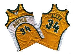 Basketball Ray Allen Blanc jaune vert classiques rétro hommes femmes jeunes S-xxl Sport Sport Jersey