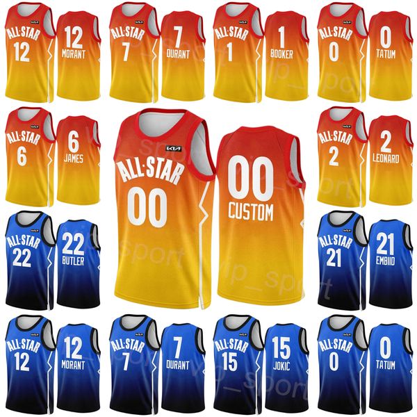 Sérigraphie 2023 Maillot de basket-ball All-Star Kyrie Irving 11 Donovan Mitchell 45 James Harden 1 DeMar DeRozan 11 Jaylen Brown 7 Trae Young 11 Uniforme bleu or