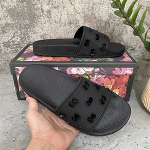 Diseñador Hombres Mujeres Sandalias con caja de flores correcta Bolsa de polvo Zapatos estampado de serpiente Diapositiva Verano Sandalias planas anchas Zapatilla