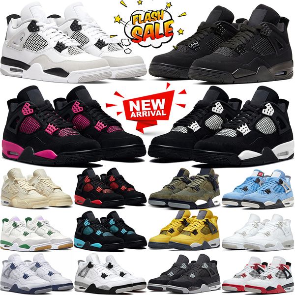 Chaussures de basket-ball 4 4S Militaire Chat Noir Néon Rose Panda Université Bleu Voile Blanc Oreo Rouge Thunder Violet Bred Cement Lightning Hommes Femmes Sport Baskets Baskets