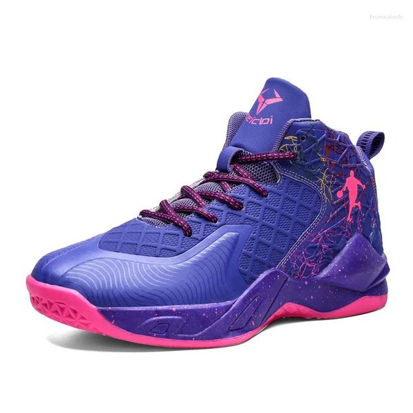 Chaussures de basket-ball de marque violettes pour hommes et femmes, baskets d'entraînement tendance, antidérapantes, durables, athlétiques, 2024