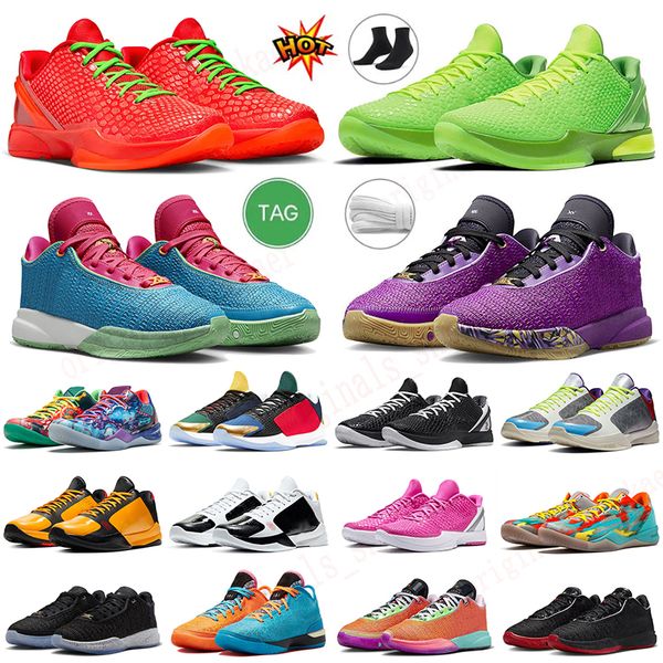 Zapatillas de baloncesto Kobies conmemorativos 6 RESEVER Grinch Kobis Grinches Hombres Bruce Lee Big Stage Chaos 5 Anillo de anillo convexo para hombres que juegan al aire libre.