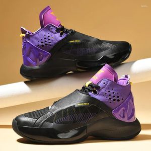 Chaussures de basket-ball à la mode, noires, violettes, unisexes, professionnelles pour hommes et femmes, baskets hautes de qualité de styliste, 2024