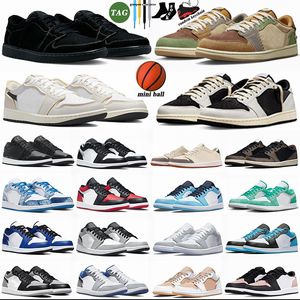 Chaussures de basket-ball Jumpmen 1 Low 1S TS Scott Chaussures Baskets pour hommes J1 Voodoo 1S Panda Black Phantom Reverse Mocha Bred Brevet Sail Washed Heritage Hommes Femmes Baskets