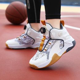 Chaussures de basket-ball Kids High Top Boys Sports Rotation Buckle Children's Sneakers Not Slip amortisseur Étudiant