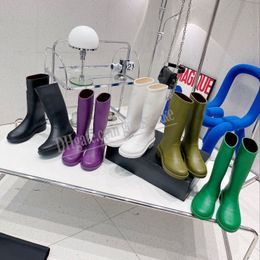 Marque Designer bout carré bottes de pluie pour femmes talon épais semelle épaisse bottines bottes en caoutchouc pour femmes G220720