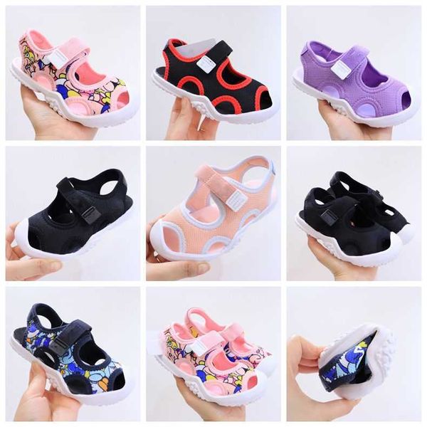 Zapatos de baloncesto Sandalias de lujo Big Infant Designer Zapatillas para niños Baotou Girl Boys Pink White Purple Print Caucho Algodón Fabrc Corriendo hacia fuera