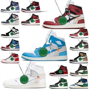 Chaussures de basket Baskets Retro Unc Sneaker Dark Mocha Bred Patent Chicago Royal University Blue Fearless Diamond 2023 Air Jumpman 1 1s Men Og Offs White x