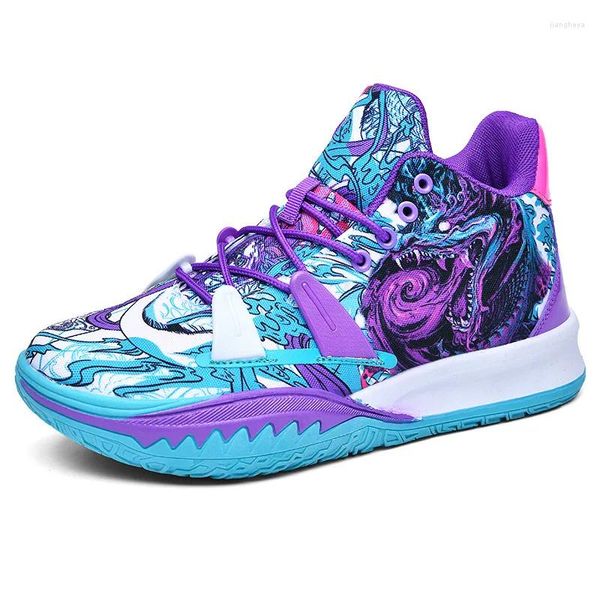 Chaussures de basket-ball topfight mélange couleur graffiti motif bottes jeunes bottes en caoutchouc semelle extérieure sport amortissant les baskets anti-friction