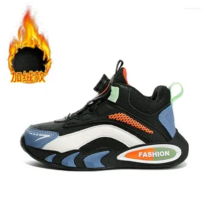 Chaussures de basket-ball hiver pour enfants Sports Sneakers garçons en cuir noir